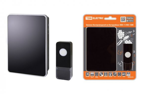 Фотография товара 'Tdm Звонок беспроводной на батарейках ЗББ-11/М5-16М (16 мелодий, кнопка IP44, 3х1,5В АА, многокодовый) SQ1901-0033'