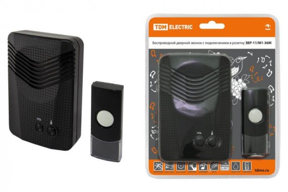 Фотография товара 'Tdm Звонок беспроводной в розетку ЗБР-11/М1-36М (36 мелодий, кнопка IP44, AC 230V, многокодовый) SQ1901-0010'