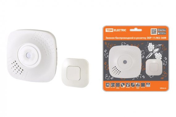 Фотография товара 'Tdm Звонок беспроводной в розетку ЗБР-11/М2-36М (36 мелодий, кнопка IP44, AC 230В, многокодовый, с датчиком движения) SQ1901-0041'