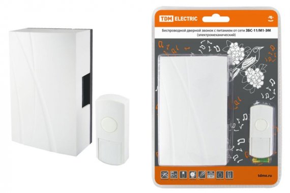 Фотография товара 'Tdm Звонок беспроводной в электросеть ЗБС-11/М1-ЭМ (кнопка IP44, AC 230V, многокодовый) SQ1901-0013'