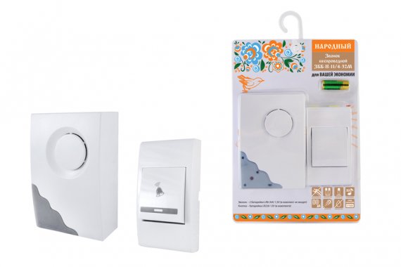 Фотография товара 'Tdm Звонок беспроводной на батарейках "народный" ЗББ-Н-11/4-32М (32 мелодии, кнопка IP30, 2х1,5В АА, открытый код) SQ1901-0109'