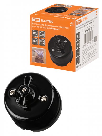 Фотография товара 'Tdm Выключатель фарфоровый поворотный проходной с ручкой (бантик) 10А, SQ1820-0211'