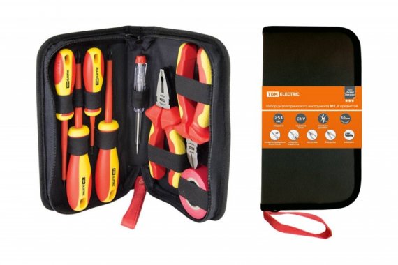 Фотография товара 'Tdm Набор диэлектрического инструмента №1, тканевый пенал, 8 предметов, 1000 В, “ЭкспертЭлектрик” SQ1017-0101'