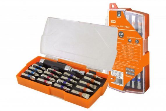 Фотография товара 'Tdm Набор бит №3, 17 бит: SL, PH, PZ, HEX, TORX, удлинитель, сталь CR-V, пластиковом держателе, «Алмаз» SQ1019-0103'