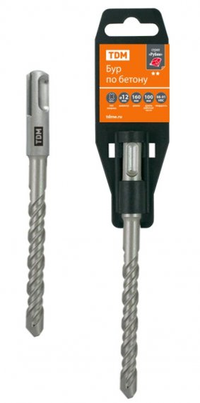 Фотография товара 'Tdm Бур по бетону, 12?160?100 мм, SDS-Plus, 2 резца, пластиковый держатель, "Рубин" SQ1094-0109'