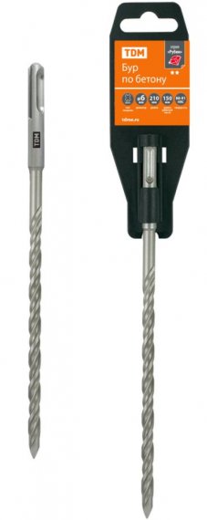 Фотография товара 'Tdm Бур по бетону, 6?210?150 мм, SDS-Plus, 2 резца, пластиковый держатель, "Рубин" SQ1094-0103'