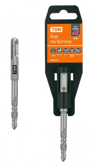 Фотография товара 'Tdm Бур по бетону, 8?110?50 мм, SDS-Plus, 2 резца, пластиковый держатель, "Рубин" SQ1094-0104'