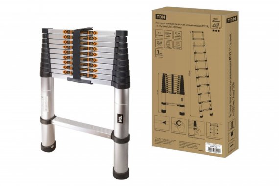 Фотография товара 'Tdm Лестница телескопическая алюминиевая ЛТ-11, 11 ступеней, SQ1028-0401'