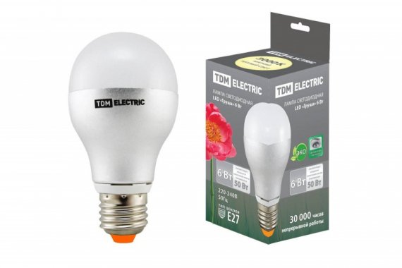 Фотография товара 'Tdm Лампа светодиодная Груша - 6 Вт - 220 В - 3000 К – E27 SQ0340-0066'