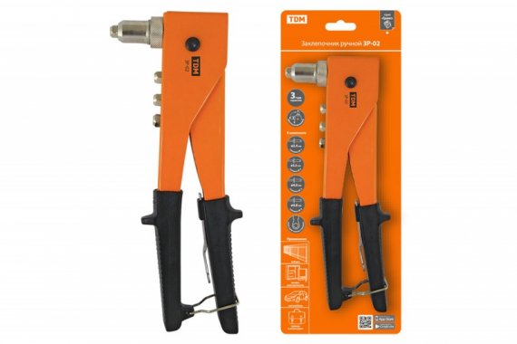 Фотография товара 'Tdm Заклепочник ручной ЗР-02, 2.4, 3.2, 4.0, 4.8 мм, "Гранит" SQ1037-0102'