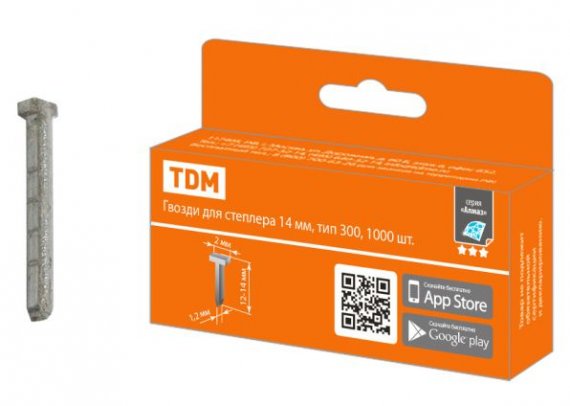 Фотография товара 'Tdm Гвозди для степлера 14 мм, тип 300, "Алмаз" SQ1038-0401'