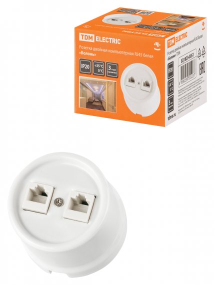 Фотография товара 'Tdm Розетка двойная компьютерная RJ45 «Болонь», SQ1820-0051'