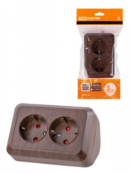 Фотография товара 'Tdm Розетка угловая двойная 2П+3 открытой установки с защитными шторками IP20 250В 16А, SQ1801-0343'