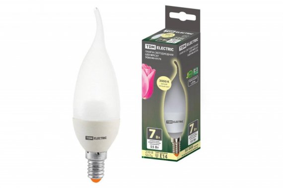 Фотография товара 'Tdm Лампа светодиодная WFC37-7 Вт-230 В -3000 К–E14 (свеча на ветру) SQ0340-0173'