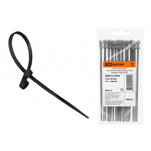 Фотография товара 'Tdm Хомут нейлоновый с монтажным отверстием 3,6х150 мм SQ0515-0504'