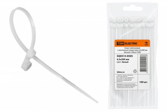 Фотография товара 'Tdm Хомут нейлоновый с монтажным отверстием 4,3х200 мм SQ0515-0505'