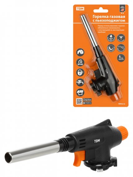 Фотография товара 'Tdm Горелка газовая удлиненная, ствол, регулятор подачи, пьезоподжиг, бутан, блистер, SQ1041-0103'