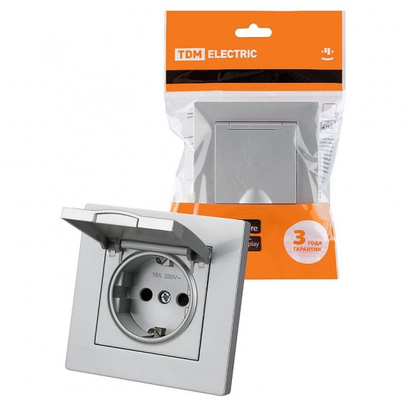 Фотография товара 'Tdm SQ1816-0239 Розетка 2П+З 16А 250В IP44 с защ. шт. с крышкой'