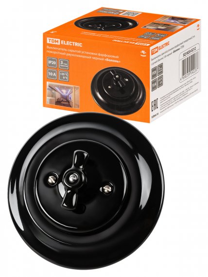 Фотография товара 'Tdm Выключатель скрытой установки фарфоровый поворотный 2-клавишный с ручкой (бантик) 10А, SQ1820-0212'