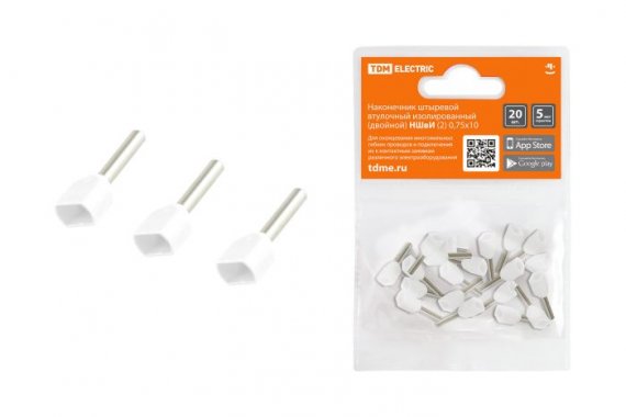 Фотография товара 'Tdm Наконечник штыревой втулочный изолированный (двойной) НШвИ (2) 0,75х10 SQ0568-0048'