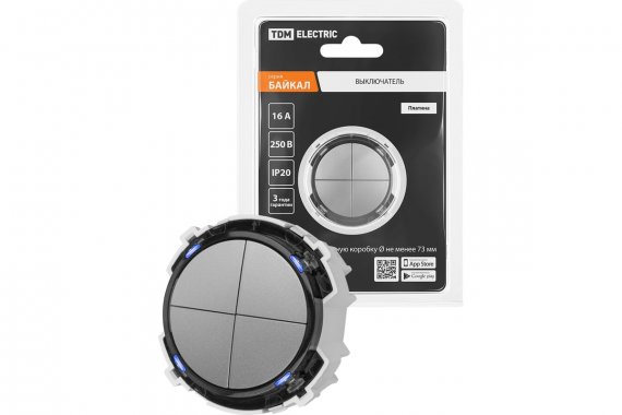 Фотография товара 'Tdm SQ1819-0340 Выключатель 4-кл. 16А 250В сенсорный платина, "Байкал"'