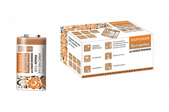 Фотография товара 'Tdm Элемент питания 6F22 "Крона" Zinc Carbon 9V SH-1 Народный SQ1702-0023'