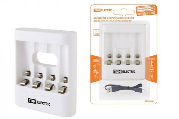 Фотография товара 'Tdm Зарядное устройство 3044 (300 mA 4 слота АА/ААА 2 кан.USB) SQ1702-0104'