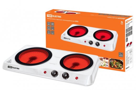 Фотография товара 'Tdm Электроплитка двухконфорочная ЭПК2 230 В, 1200+800 Вт, керамический диск, SQ2504-0006'