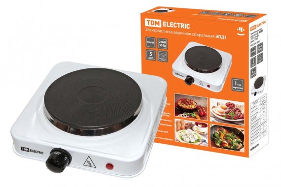 Фотография товара 'Tdm Электроплитка одноконфорочная ЭПД1 230 В, 1 кВт, диск, SQ2504-0003'