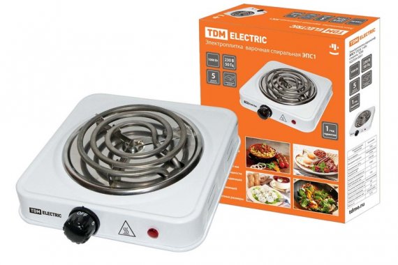 Фотография товара 'Tdm Электроплитка одноконфорочная ЭПС1 230 В, 1 кВт, спираль, SQ2504-0001'