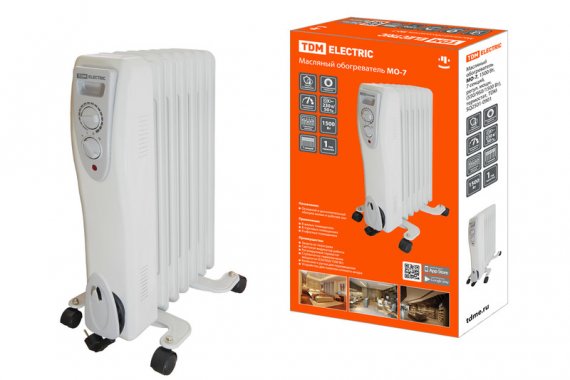 Фотография товара 'Tdm Масляный обогреватель МО-7, 1500 Вт, 7 секций, регулятор мощности (550/950/1500 Вт), термостат, SQ2501-0901'