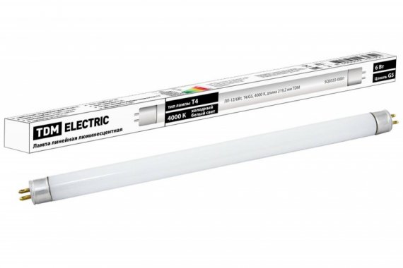 Фотография товара 'Tdm Лампа люминесцентная линейная двухцокольная ЛЛ-12/6Вт, T4/G5, 4000 К SQ0355-0001'