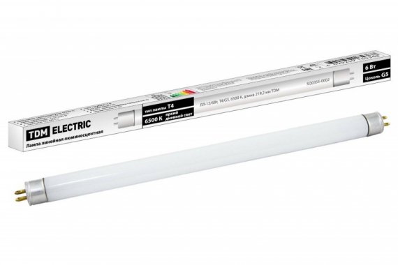 Фотография товара 'Tdm Лампа люминесцентная линейная двухцокольная ЛЛ-12/6Вт, T4/G5, 6500 К SQ0355-0002'