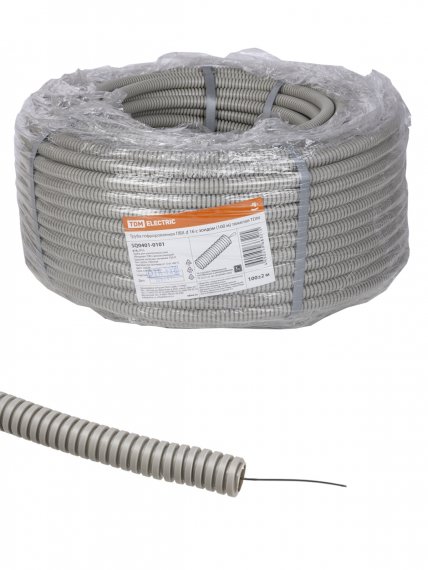 Фотография товара 'Tdm Труба гофрированная ПВХ d 16 с зондом (100 м), SQ0401-0101'