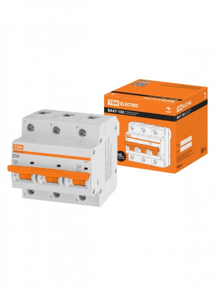 Фотография товара 'Tdm SQ0207-0142 Авт. выкл. ВА47-100 3Р 6А 10кА х-ка D'
