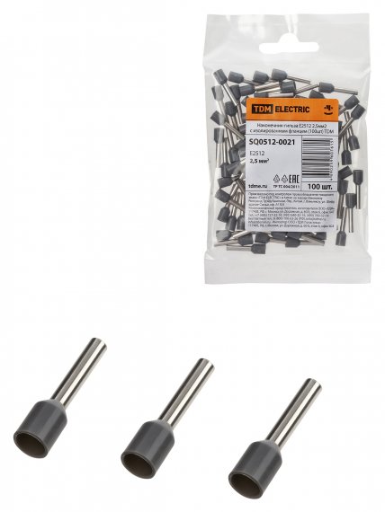 Фотография товара 'Tdm Наконечник-гильза Е2512 2,5мм2 с изолированным фланцем, SQ0512-0021'
