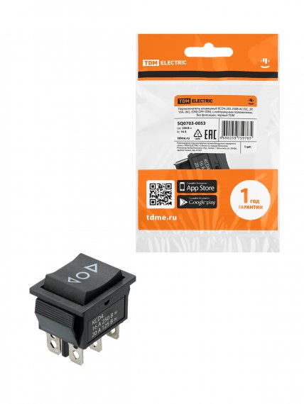 Фотография товара 'Tdm SQ0703-0053 KCD4-203 250В AC/DC, 2P, 16А, (6с), (ON)-OFF-(ON)'