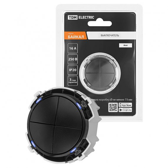 Фотография товара 'Tdm SQ1819-0229 Выключатель 4-кл. 16А 250В проходной кнопочный механизм агат, "Байкал"'