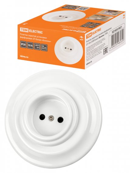 Фотография товара 'Tdm Розетка скрытой установки фарфоровая 2П 10А 250В «Болонь», SQ1820-0021'