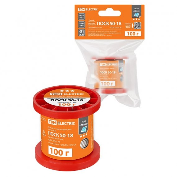 Фотография товара 'Tdm SQ1025-1818 Припой ПОСК 50-18, проволока, ГОСТ 21931-76, ?1 мм, 100 г, катушка'