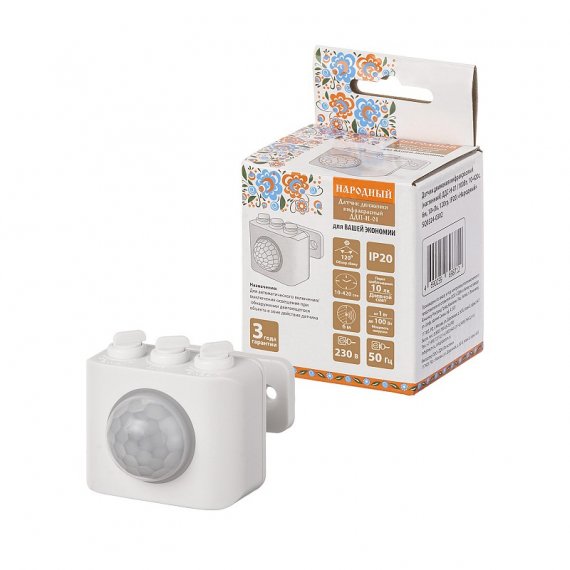 Фотография товара 'Tdm SQ0324-0302 Датчик движения ДДС-Н-01 (100Вт, 10-420с, 6м, 10+Лк, 120гр, IP20)'