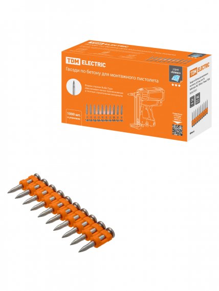 Фотография товара 'Tdm SQ1027-0512 Гвозди по бетону для монтажного пистолета, 3х25 мм, тип CN, Bullet type'