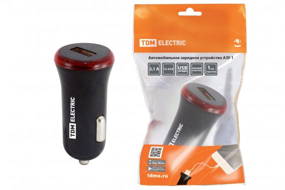 Фотография товара 'Tdm Автомобильное зарядное устройство, АЗУ 1, 2,1 А, 1 USB, SQ1810-0201'