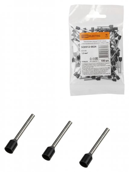 Фотография товара 'Tdm Наконечник-гильза Е1518 1,5мм2 с изолированным фланцем , SQ0512-0024'