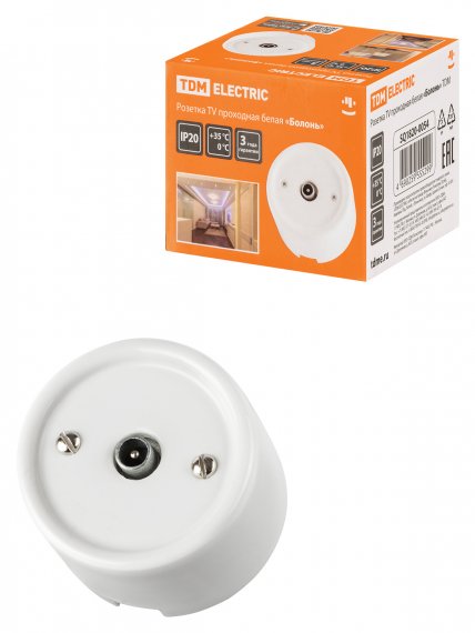 Фотография товара 'Tdm Розетка TV проходная белая «Болонь», SQ1820-0054'