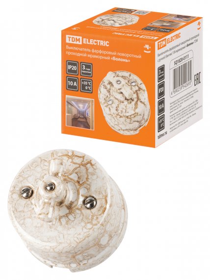 Фотография товара 'Tdm Выключатель фарфоровый поворотный проходной с ручкой (бантик) 10А, SQ1820-0111'