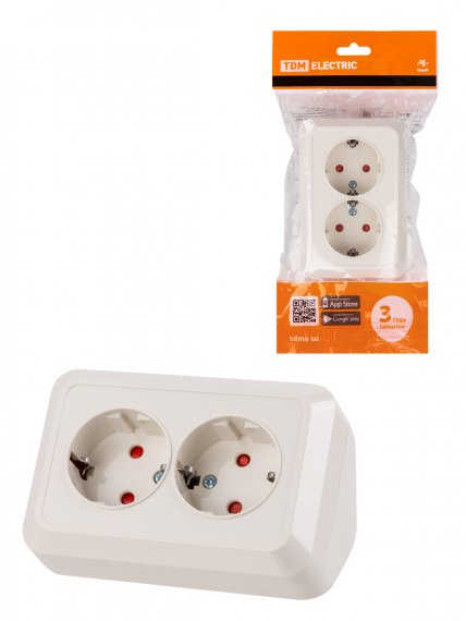 Фотография товара 'Tdm Розетка угловая двойная 2П+3 открытой установки с защитными шторками IP20 250В 16А, SQ1801-0243'