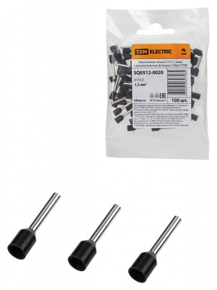 Фотография товара 'Tdm Наконечник-гильза Е1512 1,5мм2 с изолированным фланцем, SQ0512-0020'