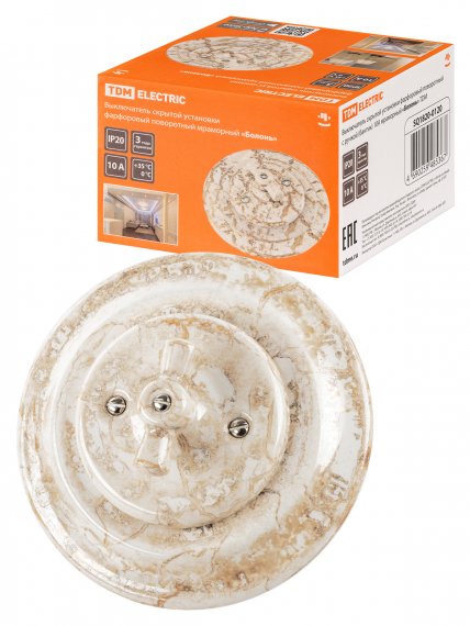 Фотография товара 'Tdm Выключатель скрытой установки фарфоровый поворотный с ручкой (бантик) 10А, SQ1820-0120'