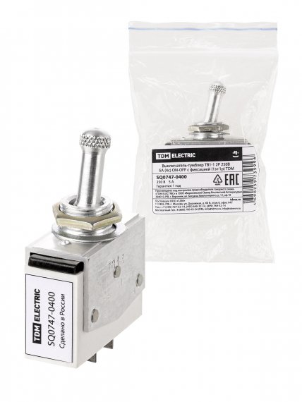 Фотография товара 'Tdm Выключатель-тумблер ТВ1-1 2P 250 В 5 А (4c) ON-OFF с фиксацией (1з+1р), SQ0747-0400'